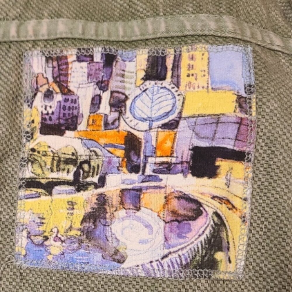 MICHAEL LEU WEARABLE ART COTTON TUNIC JACKET IMPRESSIONIST PAINT DETAIL sz S - Picture 5 of 7